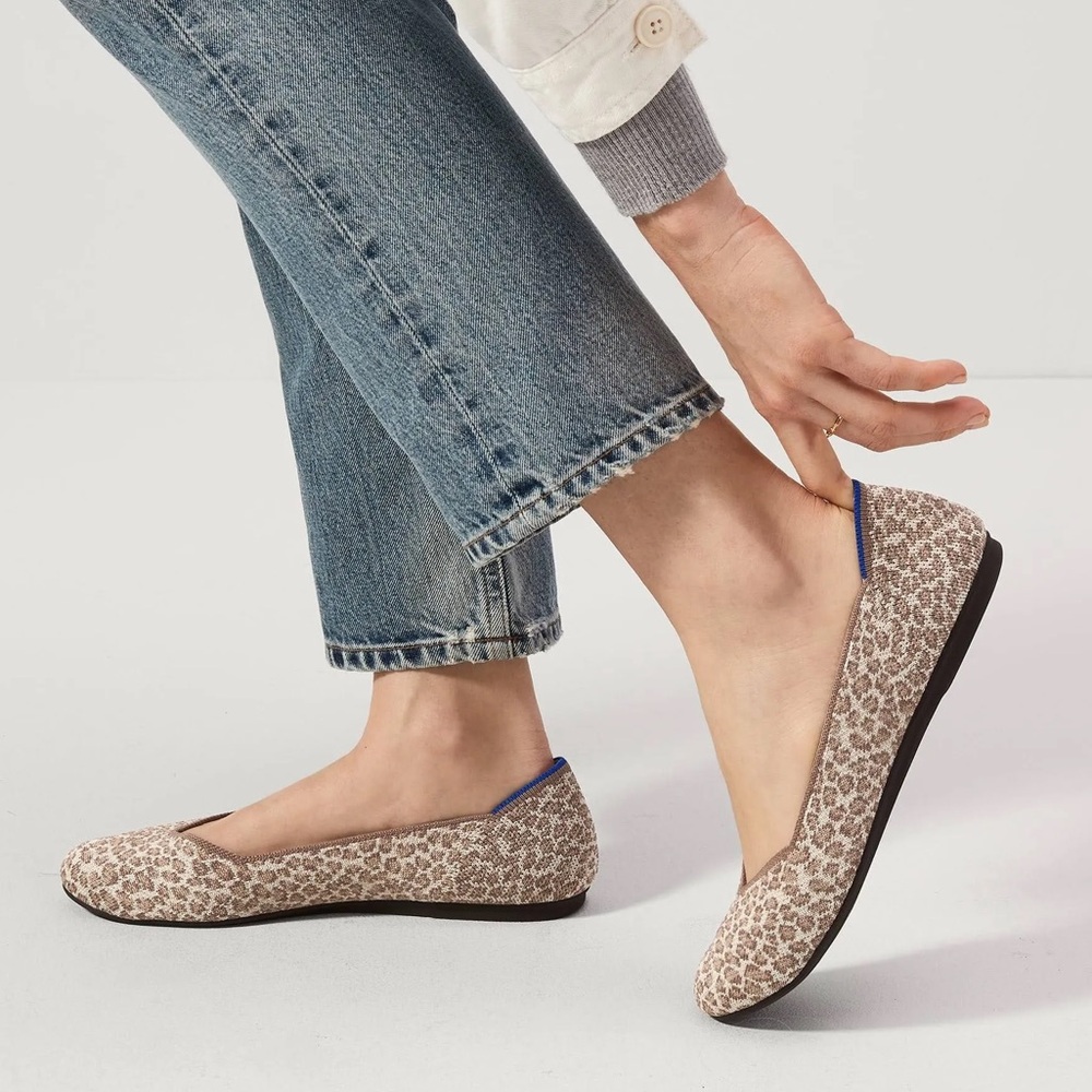 Rothy's Beige Leopard-Print Flats with Blue Trim